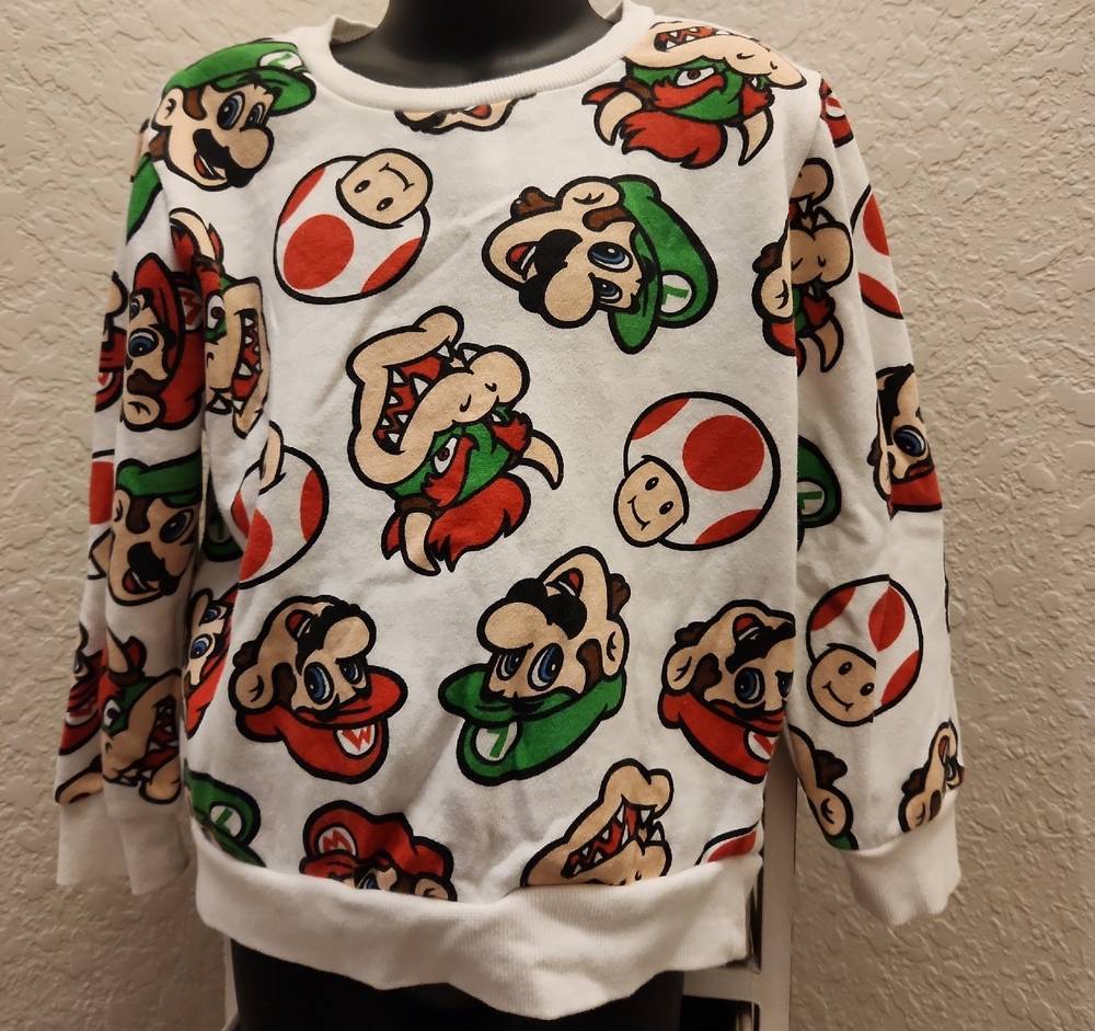 Nintendo Super Mario White Sweatshirt Boys Sz 5T